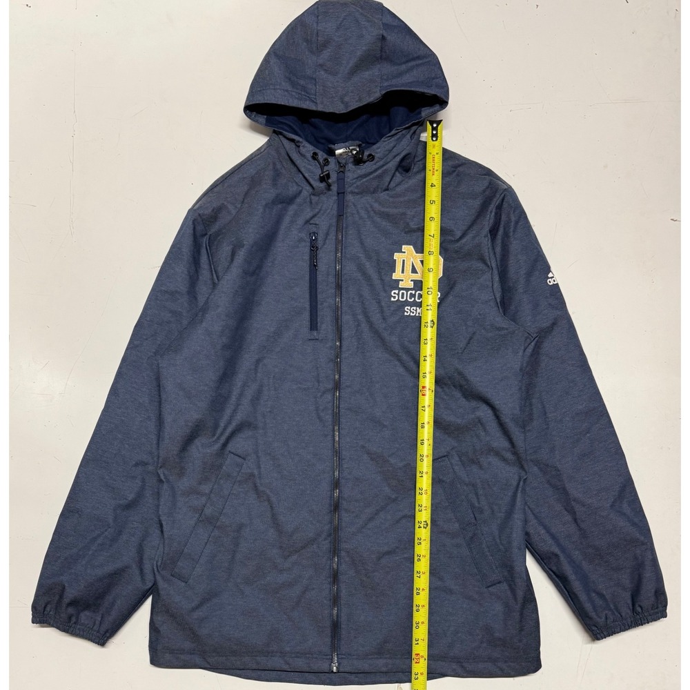 Adidas Notre Dame Soccer Team Issued Hooded Jacket Mens Medium Blue‎ Coat Parka
